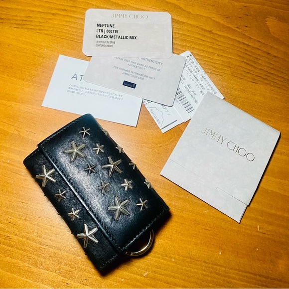 EUC Jimmy Choo Starred Studded Black Neptune Leather 6 Key Ring Case - Picture 3 of 17